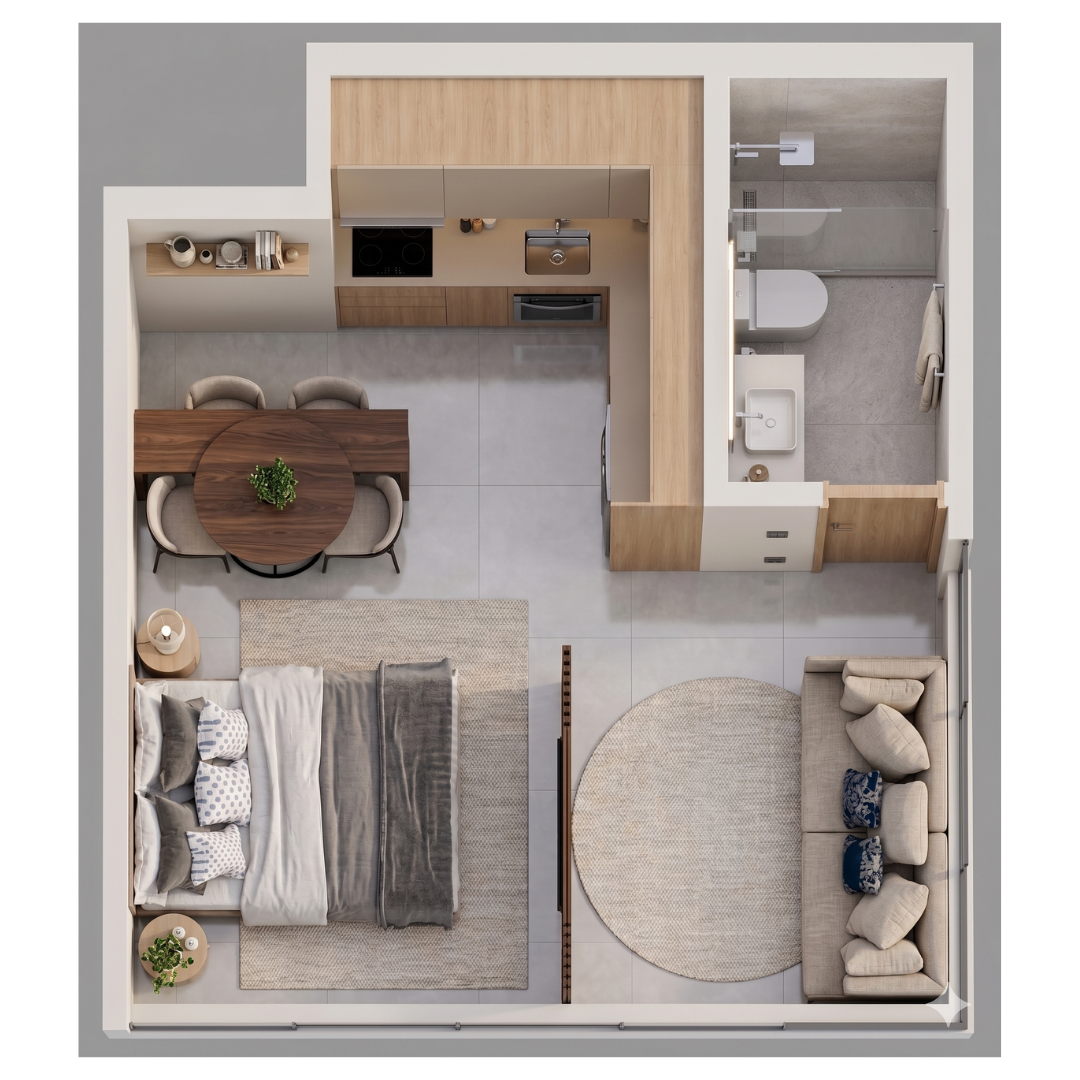 Planta Studio 29m² — Palazzo Porto Belo